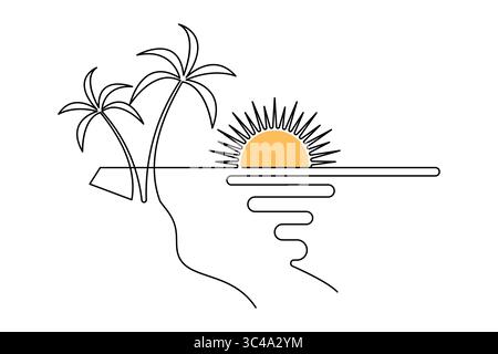 Continuous line drawing sunset icon modern minimalist outline style Stock Vector