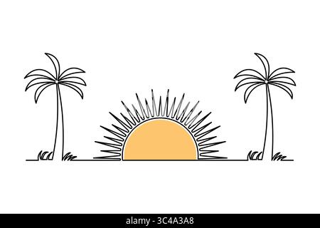 Sunset icon continuous one line drawing minimalist style isolated outline illustration Stock Vector