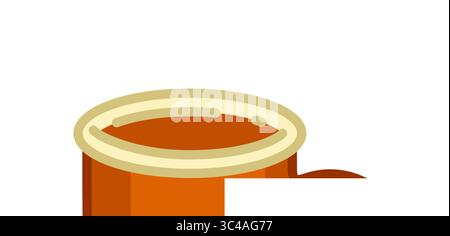 Cartoon Mug with Hot Drink. Flat style illustration of orange ceramic cup with warm beverage on white background. Stock Vector