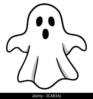 Vector illustration of a cute cartoon ghost with a surprised expression, featuring bold black outlines and subtle gray shading, perfect for Halloween Stock Vector