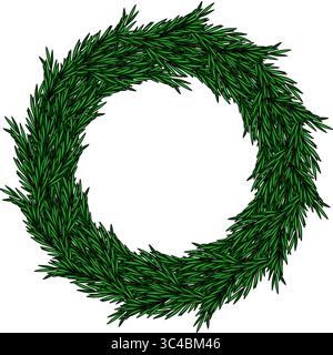Elegant Christmas vector wreath design featuring a circular frame of detailed evergreen branches, perfect for festive invitations or holiday decoratio Stock Vector