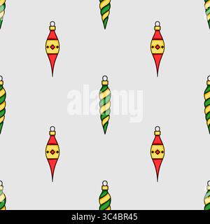 Seamless vector pattern featuring stylized Christmas ornaments in red, green, and gold, perfect for festive backgrounds and holiday designs. Stock Vector