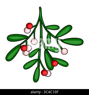 Festive Mistletoe Vector Illustration: A charming hand-drawn style depiction of mistletoe branch with red and white berries, perfect for Christmas des Stock Vector