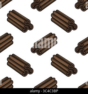 Seamless vector pattern of realistic cinnamon sticks, intricately detailed with swirling ends, arranged in a repeating design for culinary or festive Stock Vector