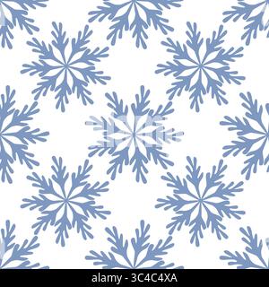Seamless vector pattern of stylized blue snowflakes on white background, perfect for winter holidays design projects. Stock Vector