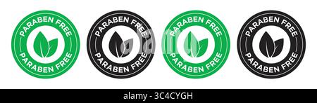 Paraben Free vector stamp signs for product packaging label. Paraben Free Label Icon Set with Green and Black Leaf Design for product packaging label Stock Vector
