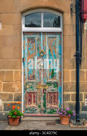 Paint Stripped Door - Birnam, Perthshire, Scotland, UK. Stock Photo