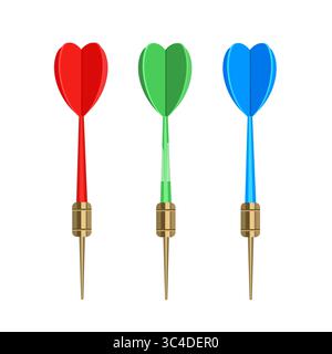 Darts for playing darts. Set. Green, red, blue. Vector illustration isolated on white background Stock Vector