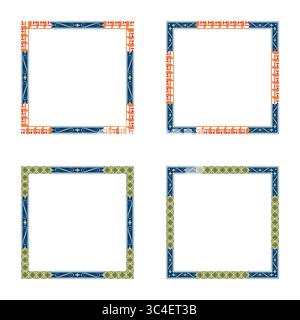 Decorative square pattern. Blue border with detail. Elegant ethnic elements. Stock Vector