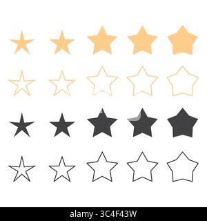 Vector Stars Yellow And Black Design Flat and Outlline set Stock Vector