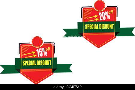 Modern red and green discount label badge design with 10% and 5% off special offer tags Stock Vector