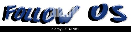 Box with the word Follow Us in dark metallic blue and black shadow. Illustration. Text. Web and app design. Words. Rectangular. Stock Photo