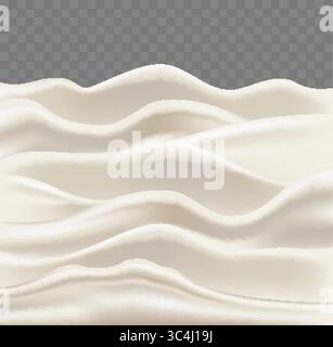 Realistic texture of white yogurt. Cream or mayonnaise on transparent background. Milk foam. Fluid smooth glaze. Milkshake soft splash. Sauce and loti Stock Vector