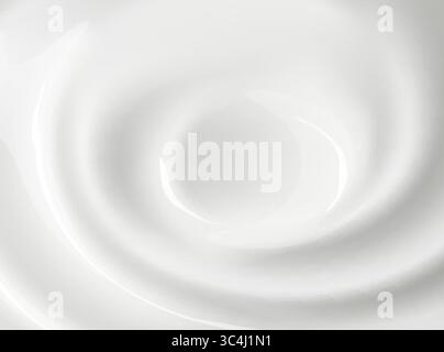 Realistic cream texture. Circular waves on cosmetic fluid. Yogurt or dairy product top view. Milkshake soft foam. Dairy round ripple. Whipped mousse. Stock Vector