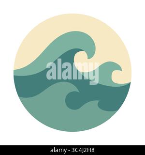 Stylized ocean waves in a circular design Stock Vector