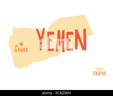 Vector isolated illustration of simplified map of Yemen. Silhouette of the country on the Arabian Peninsula with the capital city Sanna indicated. Stock Vector
