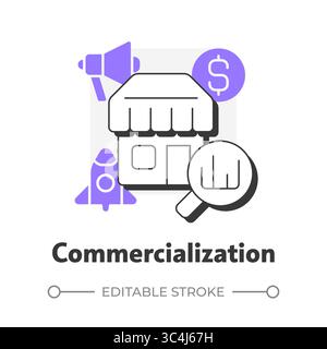 Commercialization flat outline concept icon Stock Vector