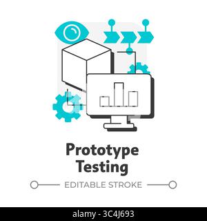 Prototype testing flat outline concept icon Stock Vector