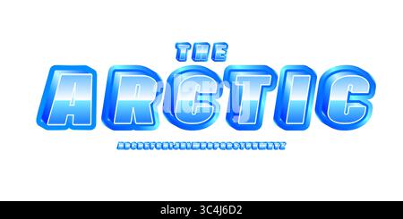 Frozen icy cube alphabet, 3D cartoon letters, bold blue crystal font for winter logo, kids headline, frosty snow typographic design, cold aqua Stock Vector