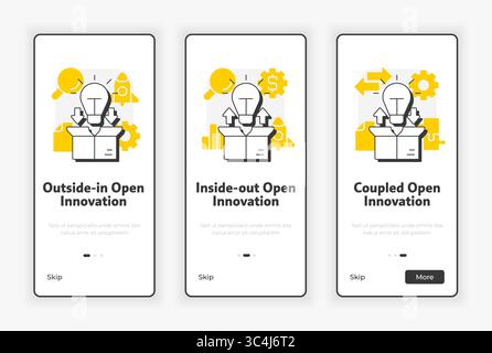 Models of open innovation mobile onboarding screen Stock Vector