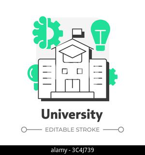 University flat outline concept icon Stock Vector