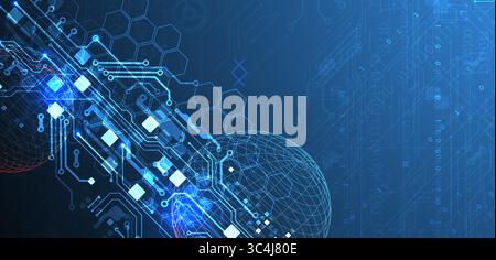 Abstract circuit board background with sphere. Hi-tech digital technology concept. Vector. Stock Vector
