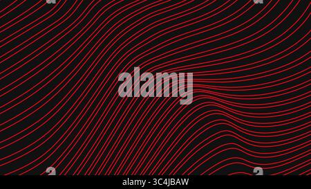 A red abstract background. A disordered striped dark texture. A deformed red and black backdrop. Technological or digital curved background. Stock Vector