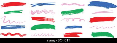 Chalk scrawl underline doodles. Kids crayon brush stroke lines and sketchy underlines. Vector illustration Stock Vector