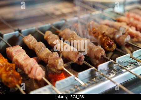 Grilled Skewers on Charcoal Grill Stock Photo