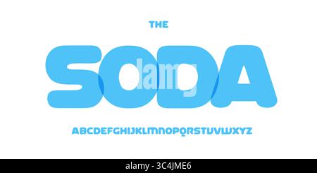 Aqua blue overlay alphabet, bold rounded font, soft geometric typeface for soda logo, beach headline, underwater pool design, clean liquid, diving Stock Vector