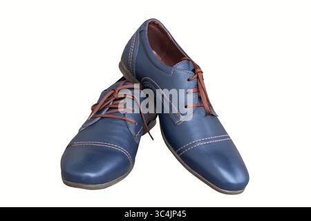 blue men's business shoes isolated on white Stock Photo