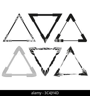 Triangle icon frame. Arrow edge motif. Geometric shape Vector. Bold black emblem. Stock Vector