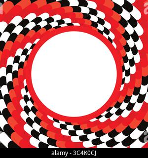 Speed racing checkered flag, spiral hypnotic swirl background, optical illusion movement, vector illustration opt art style, abstract geometric, psych Stock Vector