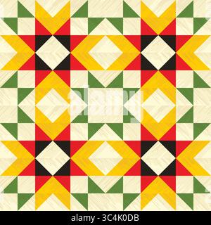 Rustic patchwork plaid pattern, seamless quilt block pattern background, featuring simple shapes, slightly textured, vector illustration, warm yellow, Stock Vector