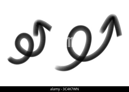 Hand painted arrows drawn with brush. Arrow Icon curved, Png clipart isolated on transparent background, Grunge style, Crayon black arrows Stock Photo
