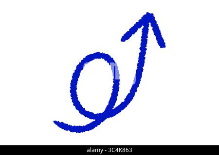 Arrow drawn with blue marker isolated on white background, Arrow icon doodle Stock Photo