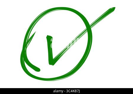 Green Tick Mark in Circle, OK Check Symbol, Vector Icon Isolated on Transparent Background Stock Photo