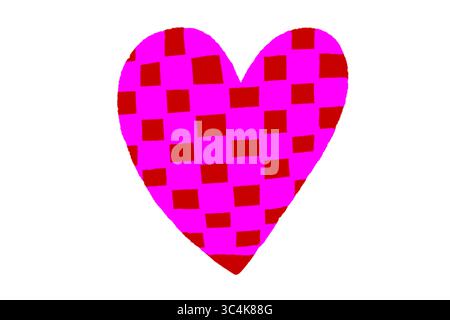 Checkered Heart Pink and Red, Love Symbol, Isolated on Transparent Background PNG Stock Photo