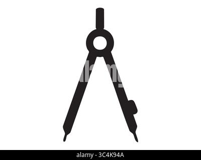 Black silhouette of a compass tool isolated on white background, graphic illustration. concept of geometry, drafting, mathematical instrument, icon, l Stock Vector
