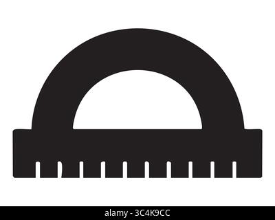 Black silhouette of protractor for measuring angles isolated on white background, graphic illustration. Concept of geometry tool, math instrument, sch Stock Vector