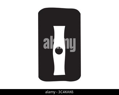 Black silhouette of pencil sharpener isolated on white background, graphic illustration. Concept of school stationery, drawing tool, office supply, st Stock Vector