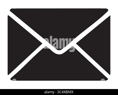 Black silhouette of envelope icon isolated on white background. concept of mail, communication, message, postal service, icon, logo, design element. Stock Vector