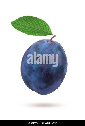 Plums with leaf isolated on white background Stock Photo
