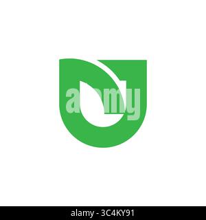 letter nj green linked leaf geometric logo vector Stock Vector