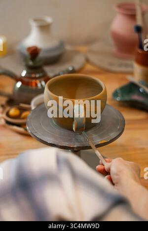 Unglazed ceramic displayed in workshop Stock Photo