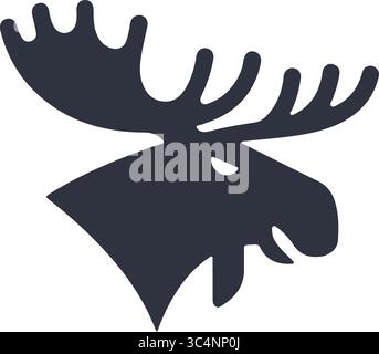 Moose head illustration in a dark grey silhouette Stock Vector
