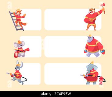 Firefighters. animals firefighters on empty banners Stock Vector