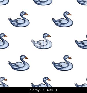 Seamless vector pattern featuring stylized blue swans in a repeating design, perfect for textile prints, kids' apparel, or whimsical backgrounds. Stock Vector
