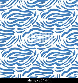 Abstract vector seamless pattern with flowing blue wavy lines on white background, creating a dynamic and modern textile design. Stock Vector