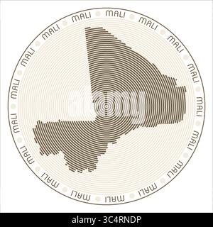Mali round logo design. Country shape built of rings. Mali text around the country. Vector illustration. Stock Vector